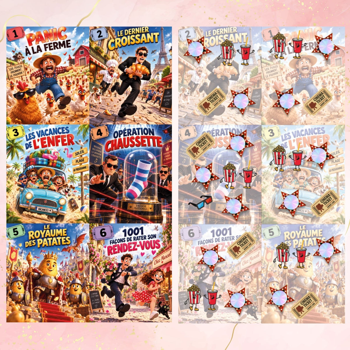 Cartes cinema colorees du defi budget Biscotte va au cinema