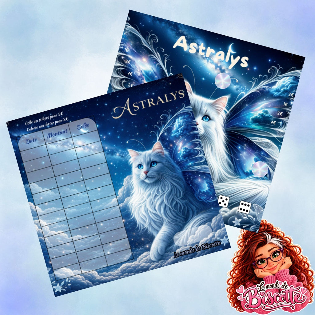 Defi budget Astralys avec chat bleu grattage des et stickers