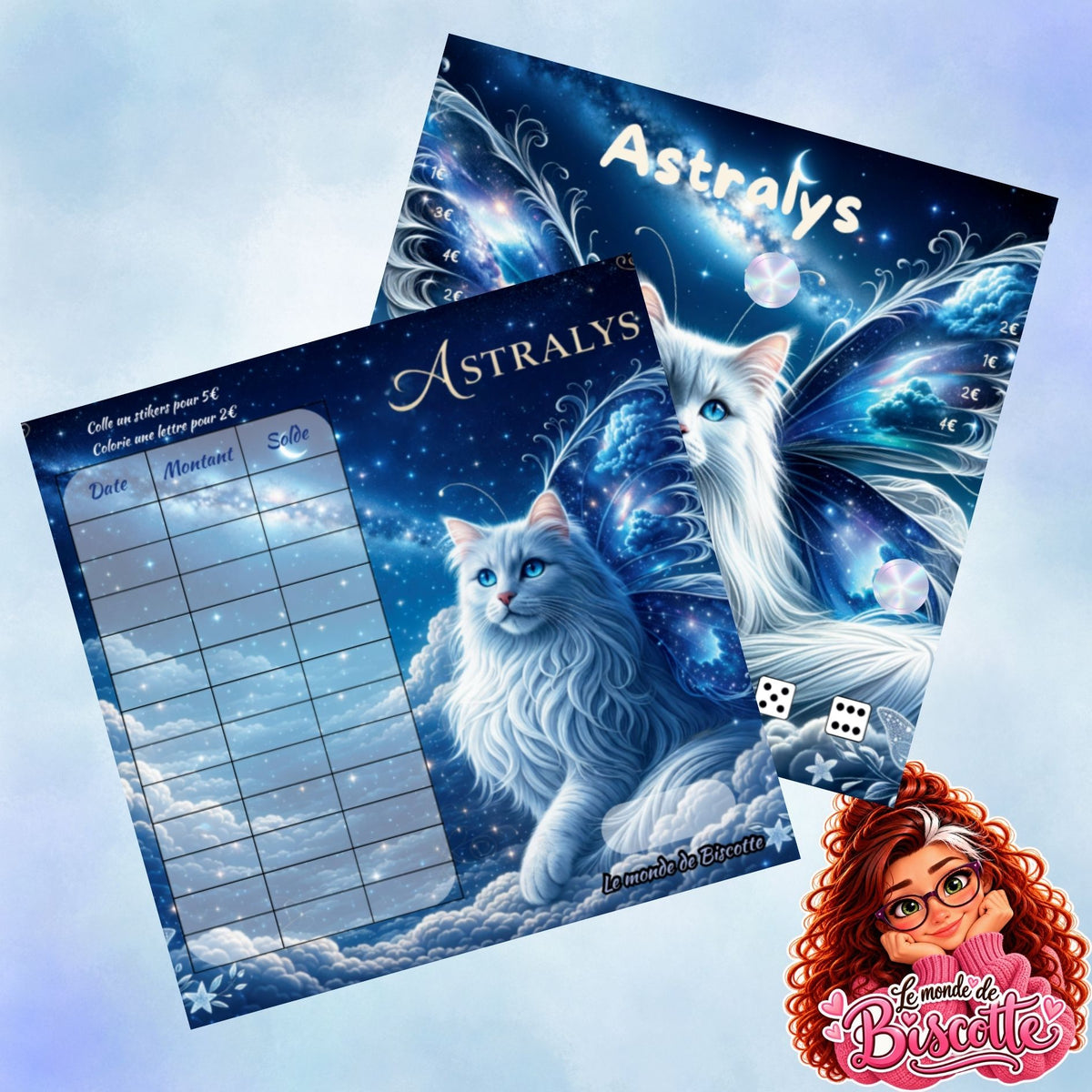 Defi budget Astralys avec chat bleu grattage des et stickers
