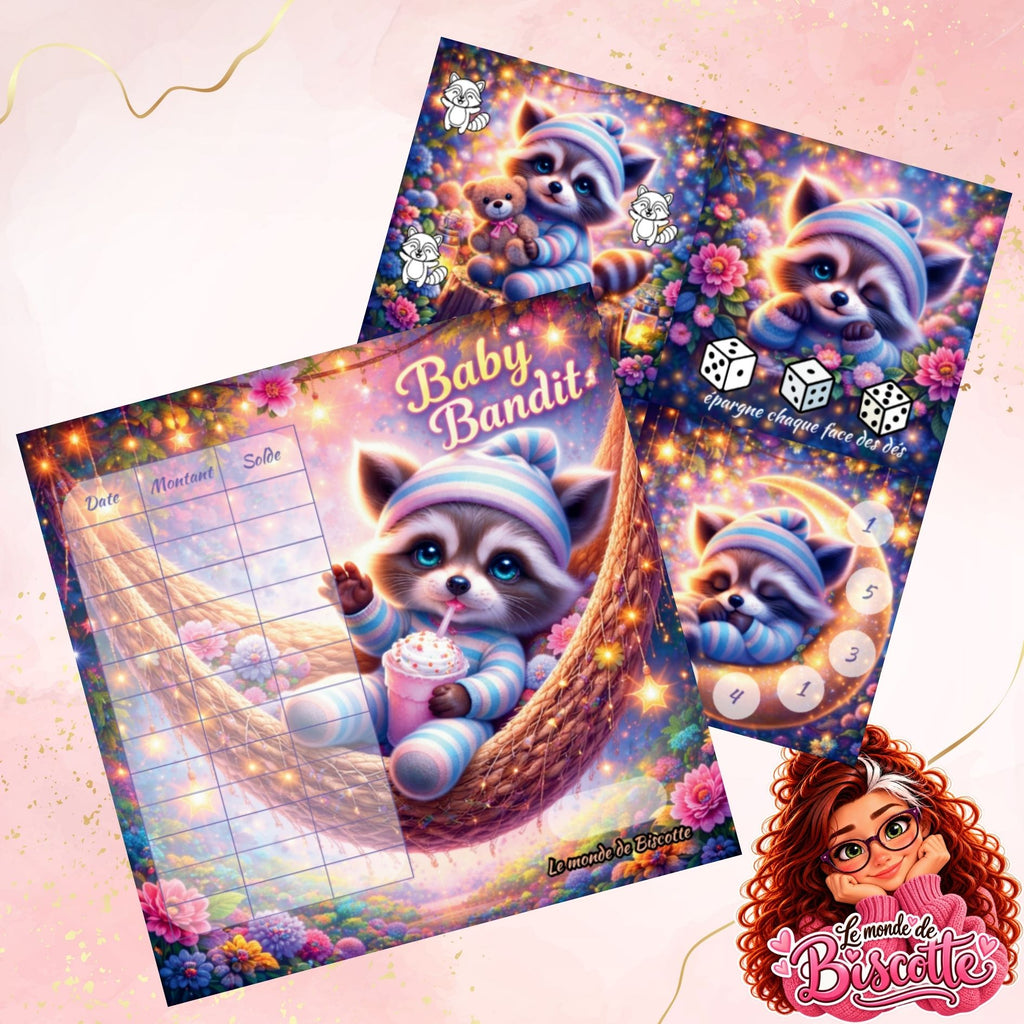 Defi budget Baby Bandit avec raton laveur kawaii et mini jeux epargne