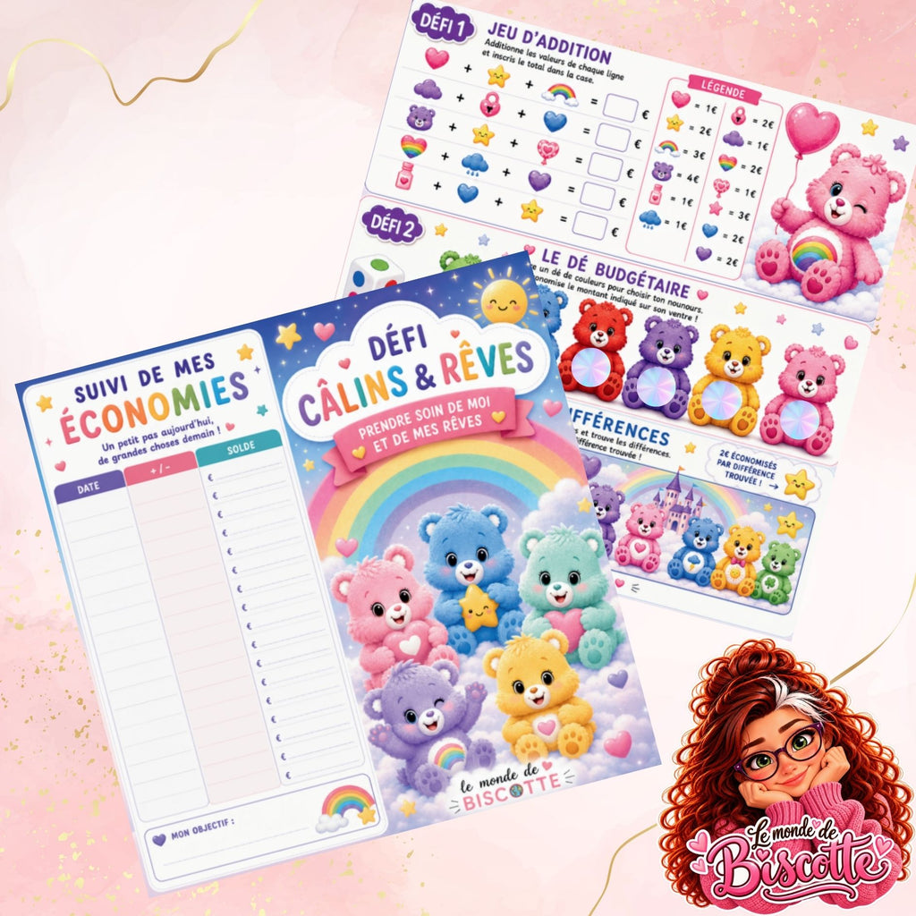 Defi budget Calins et Reves avec tracker et trois jeux d epargne kawaii