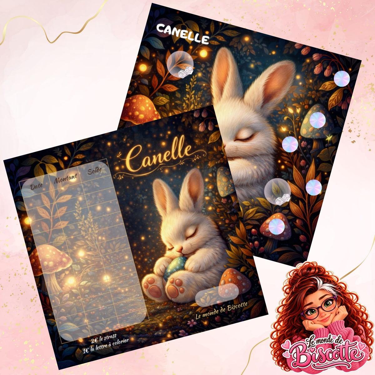 Defi budget Canelle avec lapin lancer de de grattage et strass