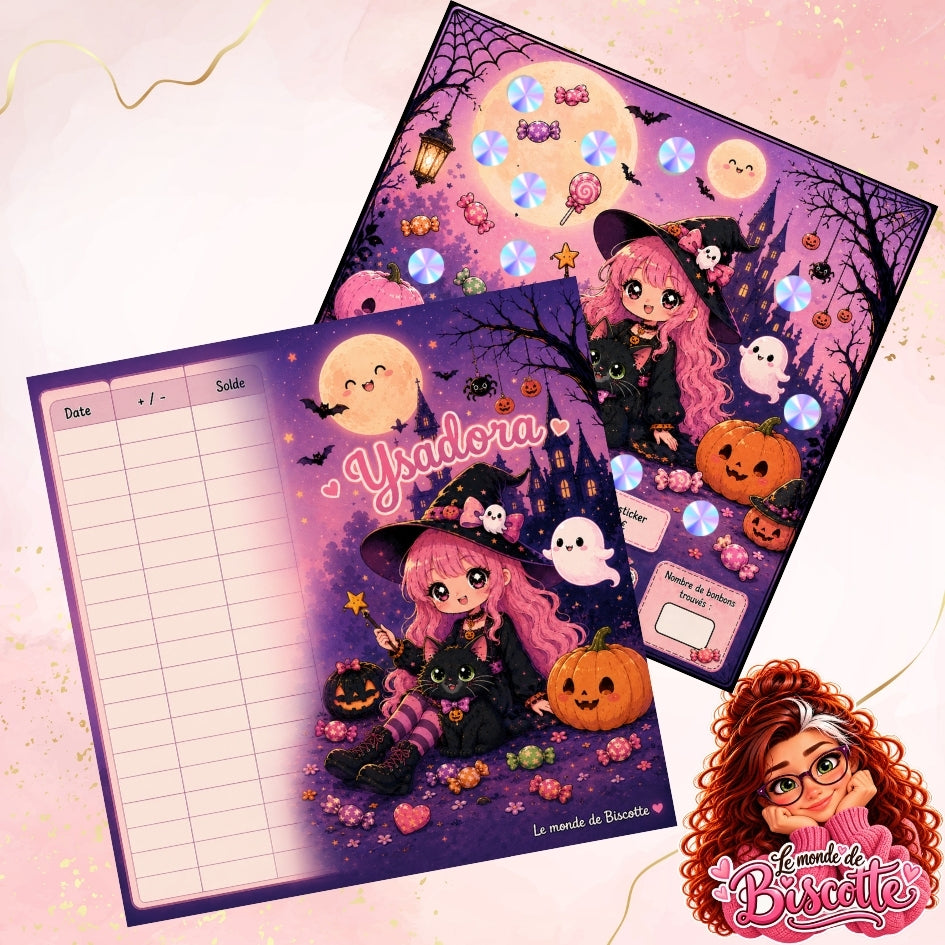 Défi budget Halloween Ysadora avec sorcière kawaii et chat noir
