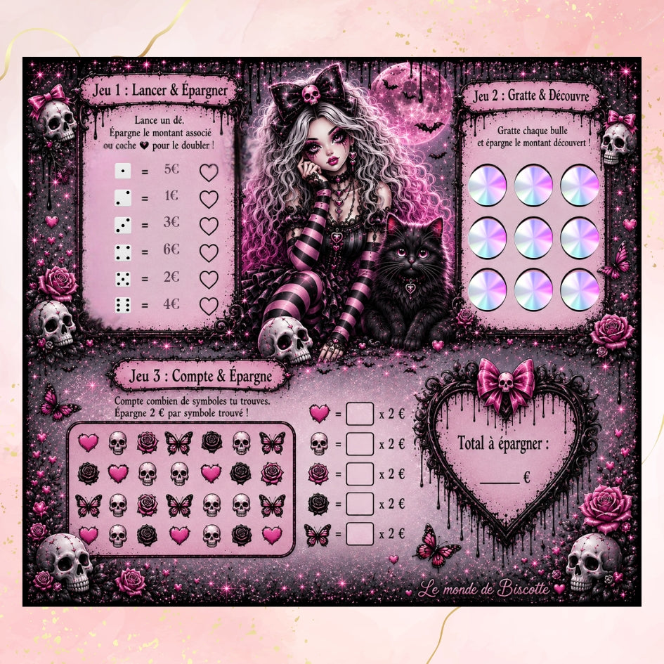 Défi d’épargne Lylia gothique kawaii avec chat noir