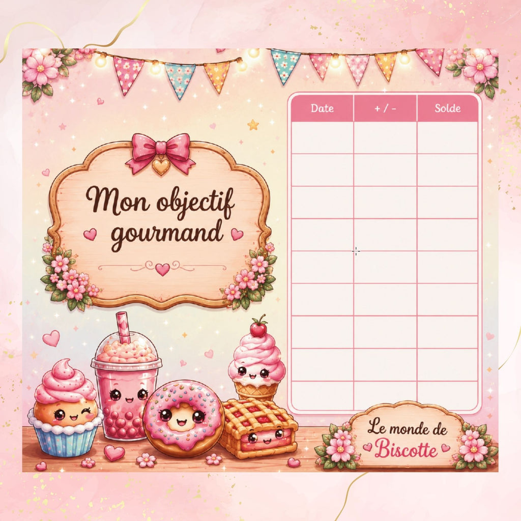 Defi epargne Mon Objectif Gourmand avec tracker et stickers