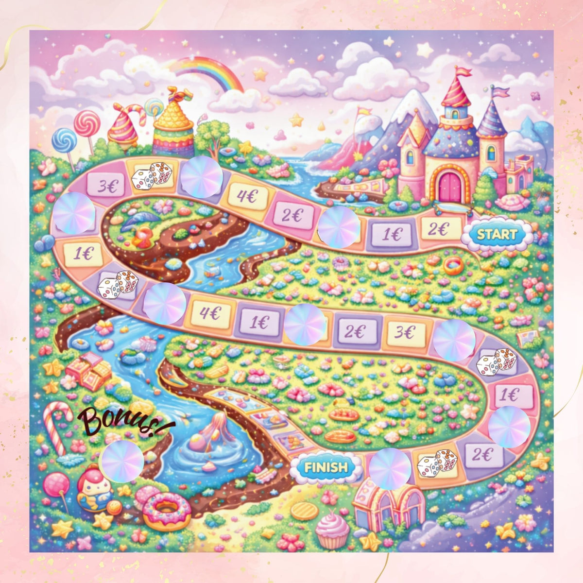 Plateau de jeu Sucrisland avec cases et pastilles a gratter