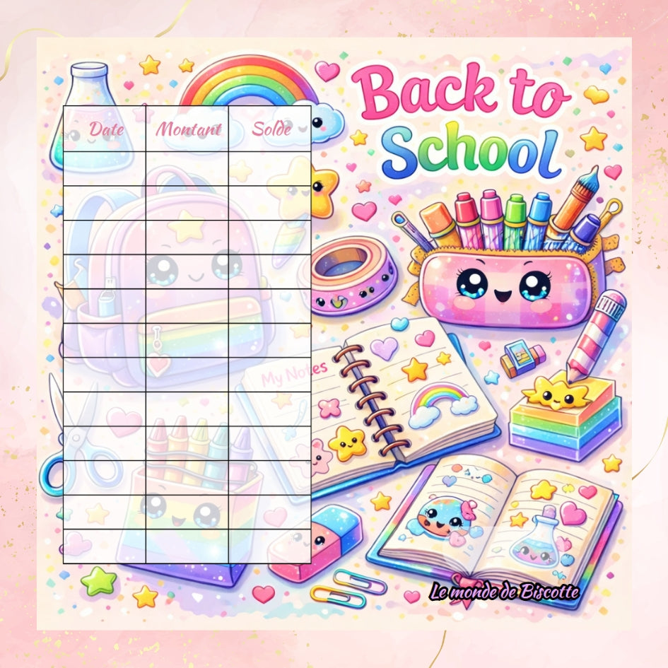 Tracker d'epargne Back to School pour defi budget petit budget